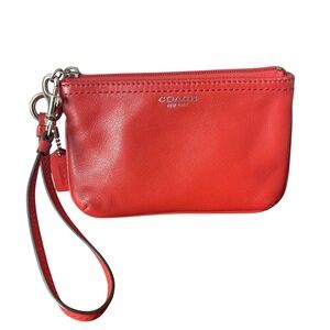Coach Red Legacy Leather Zippered Small Wristlet Wallet